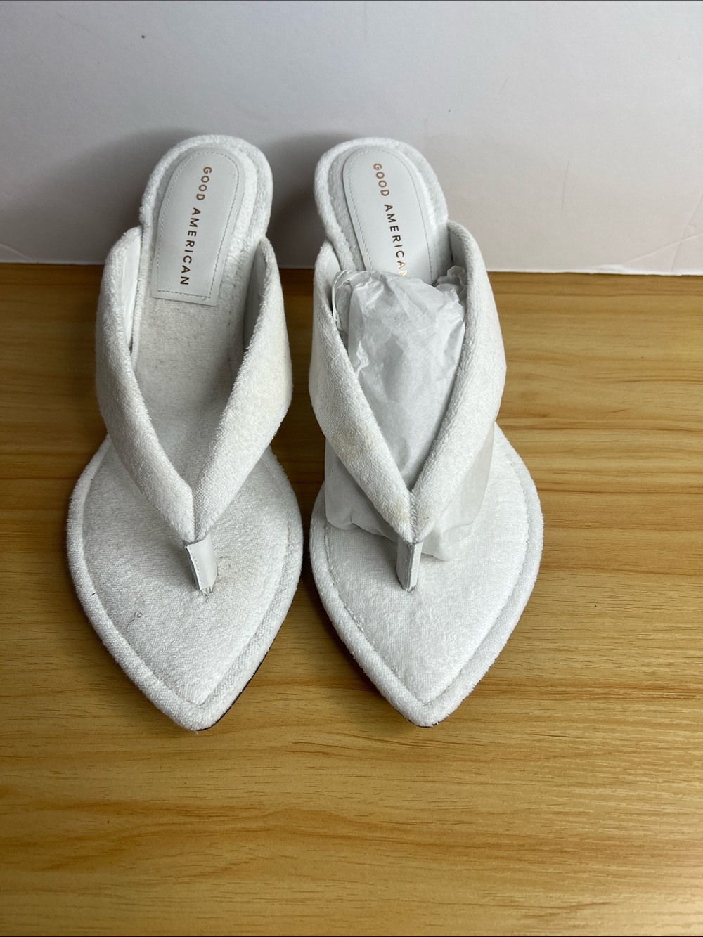 Good American White Terry Cloth Pointed Thong Sandals